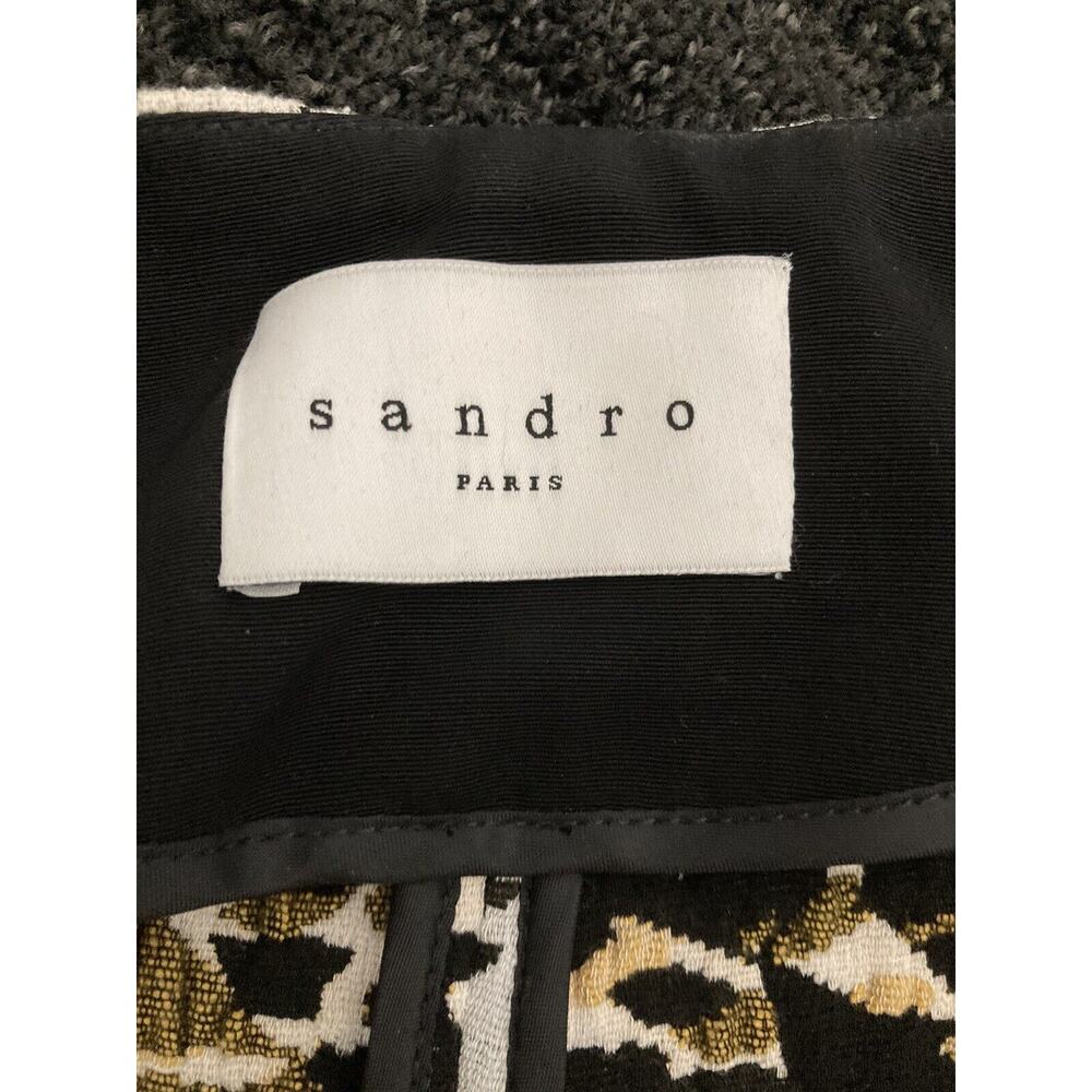 SANDRO White Black Leather Printed Multicolor Pocket Short Zip Jacket Size EU 38 - Picture 4 of 5